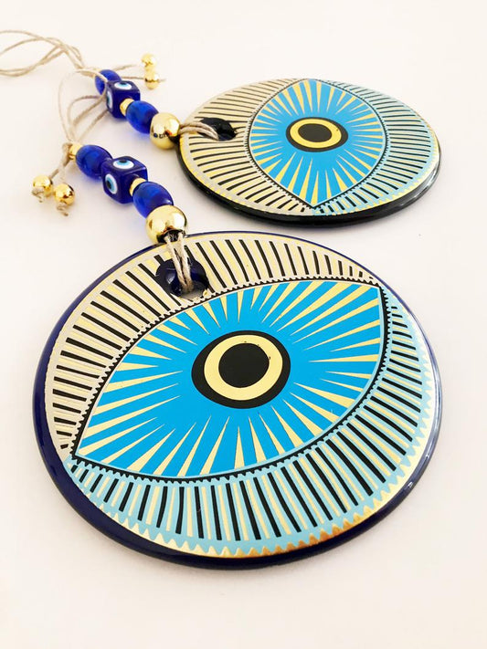 Evil Eye Wall Hanging, Glass Evil Eye Home Decor, Modern Handmade Wall